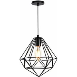 Suspension industrielle métal lustre abat-jour contemporain forme diamant 26cm - Noir