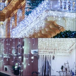 Guirlande led,led Rideau Lumière,Guirlande Lumineuse 400 LEDs 15m Blanc froid Noël Cônes de glace
