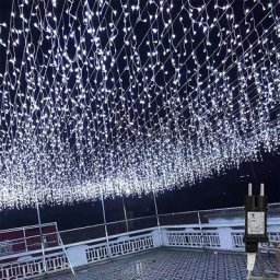 Guirlande led,led Rideau Lumière,Guirlande Lumineuse 200 LEDs 10m blanc froid Noël Cônes de glace