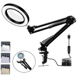 Lampe loupe, grossissement 5X, modes 3 couleurs, lentille en verre de 4,1 po de diamètre, bras
