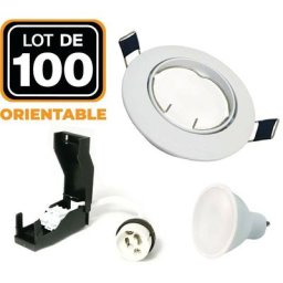 100 Spots encastrable orientable blanc avec GU10 led de 5W eqv. 40W Blanc Neutre 4500K - Blanc