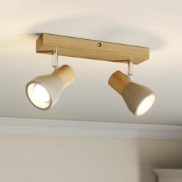 Spot en béton à intensité variable 'Filiz' pour chambre à coucher - gris béton, bois clair, nickel