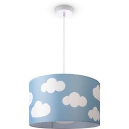 Plafonnier Chambre Enfant Suspension Bébé Abat-Jour Tissu Rond Étoiles Lampe à suspension - Blanc,