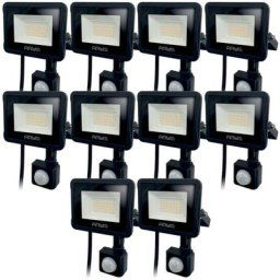 Arum Lighting - Lot de 10 Projecteurs led 20W Noir détecteur de mouvement IP44 Température de
