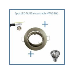 Kit Spot led GU10 4W équivalent 35W Blanc Chaud 2700K - Rond fixe brossé perçage 62mm SUP-6001A