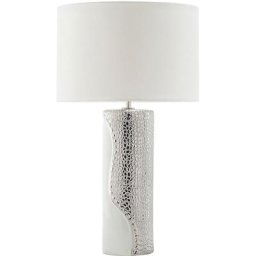 Beliani - Lampe à Poser E27 Max 60W Base en Porcelaine Blanc et Argenté Abat-Jour Rond Aiken - Blanc