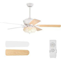 Ventilateur de Plafond de 132 cm avec Lumière, Télécommande, Ventilateur Ultra Silencieux à 3