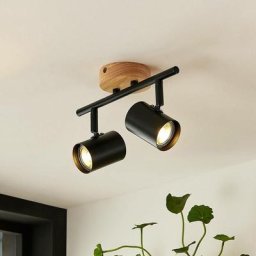 Plafonnier LED à intensité variable 'Xiomara' en métal pour salon & salle à manger - noir, bois