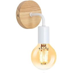 Applique Murale Industrielle en Bois Vintage Blanc, Lampe de Murale Réglable à 360 °, Ampoule E27