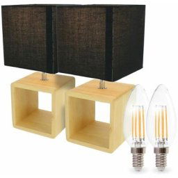 Eclairage Design - Lot de 2 Lampes de chevet et table a poser Bois E14 30cm bragi avec ses Ampoules