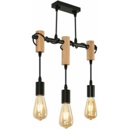 Goeco - Suspension Luminaire Vintage, Plafonnier Industriel, Réglable Lustre en Bois pour Salle à