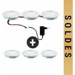 Kit 6 spots led ronds à encastrer parquet 230V 9 Led/spot blanc chaud