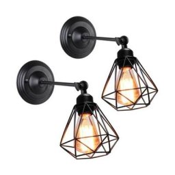 2pcs Appliques Murales Industrielles Design forme Cage Diamant Ajustable Lampe de Plafond Métal