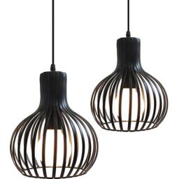 Lot de 2 Suspension Luminaire Moderne, Lustre Plafonnier en Métal en Forme de Cage à Vase Lampe de