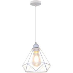 Suspension Cage Forme Diamant Blanc Contemporain Corde Ajustable Luminaire Salle à Manger, Bar,