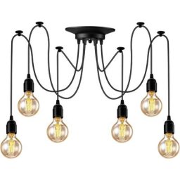 Lustre Suspension Araignee Design Industriel, Rétro Douille E27 Têtes Éclairage Lumières