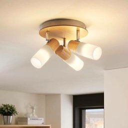 Led Spot à intensité variable 'Christoph' en bois pour chambre à coucher - blanc, bois clair