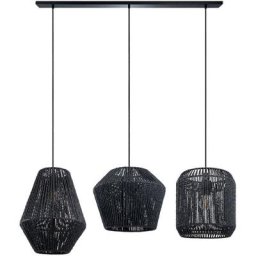 Paco Home - Suspension Lampe Abat-jour Aspect Rotin Câble Textile Raccourcissable E27 Noir 3
