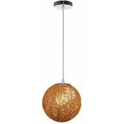 Rétro Suspension Luminaire en Rotin Globe Rond 20cm, Lustre Abat-jour diy Lampe Plafond E27 pour