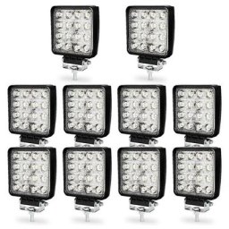 10X 48WProjecteur Phare de Travail 12V 24V led Carré led Moto Spot Feux Additionnels Offroad Lampe