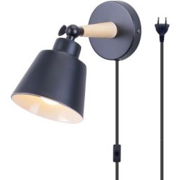 Applique Mural Intérieur Design avec Prise et Interrupteur Lampe de Chevet Eclairage Décor Noir