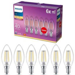 Philips - ampoule led Flamme E14 40W Blanc Chaud Claire, Verre, Lot de 6