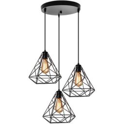 Suspension Industrielle forme Diamant Cage 25cm Style Vintage Géométrie Lustre Abat jours Métal Fer