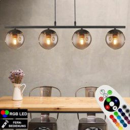 Suspension de plafond design boule télécommande lumière lampe en verre fumé noir mat dimmable dans