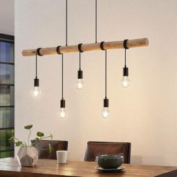 Lindby - Suspension à intensité variable 'Rom' en bois pour salon & salle à manger - noir mat, bois
