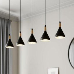 Lindby - led Suspension 'Arina' en métal pour salon & salle à manger - noir, bois clair