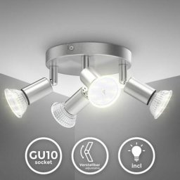 Plafonnier led, 4 spots pivotants, avec ampoules led GU10 3W 250lm, lumière blanche chaude,