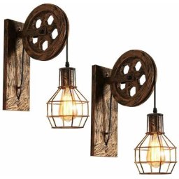 2x Applique Murale Industrielle Poulie Vintage Lampe de Mur Luminaire Intérieur pour Chambre Salon