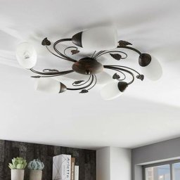 Plafonnier à intensité variable 'Stefania' en métal pour salon & salle à manger - blanc, noir doré