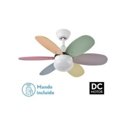 Ventilateur Dc Alves 2xe27 Blanc 6 Pales Rev. Pastel/Intenso 41x85d avec Télécommande et Minuterie