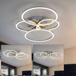 Plafonnier led lampe de salon anneaux modernes plafonnier led réglable argent, métal plastique, 1x