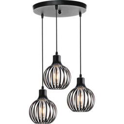 3 Lumières Lustre Suspension Industriel Rétro Lampes Design Cage en Métal avec Support de Plaque