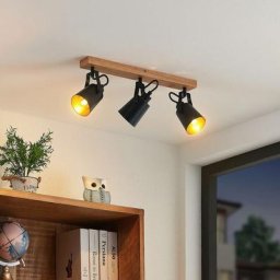 Spot à intensité variable 'Kimban' en bois pour salon & salle à manger - noir, bois foncé
