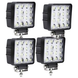 12V 24V Projecteur Phare de Travail led Carré 4X 48W led Moto Spot Feux Additionnels Offroad Lampe