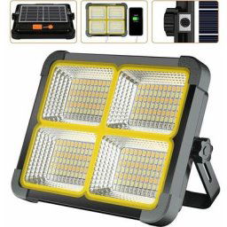 Projecteur led Rechargeable 336 LEDs/ 100W/ Panneau Solaire/ 4 Modes d'éclairage/ Batterie Externe