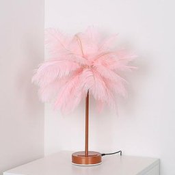 Aiskdan - Lampe de chevet led, forme pissenlit, fil de cuivre, plume rose romantique
