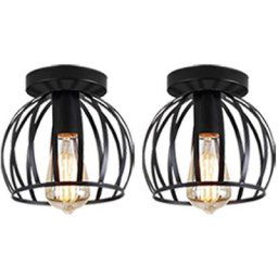 Lot de 2 Vintage Plafonnier Industrielle Design forme Cage 20cm Noir, Lampe de Plafond en Métal Fer