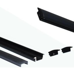 Profilé encastré en aluminium pour bande led avec diffuseur - 23x8mm - 2 embouts - 2 mètres Noir