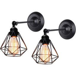 Lot de 2 Applique Murale Industrielle Lampe de Murale Vintage Cage Design Diamant Abat-jour E27