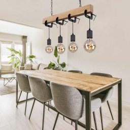 Lampe en bois suspension vintage suspension 4 flammes lampe rétro salle à manger, poutres en bois