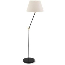 Lampadaire à bras pivotable Tæda H150cm Métal Noir et Tissu Blanc - Blanc