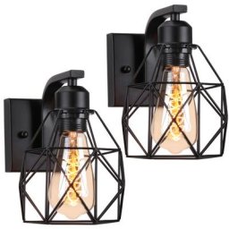 Lot de 2 Applique Murale Industrielle Vintage Abat-jour Cage, Luminaire Murale Intérieur en Métal