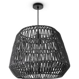 Paco Home - Suspension Salon Boho Lampes En Osier Rotin Lampe Suspendue Noir (Ø40cm), Lampe à
