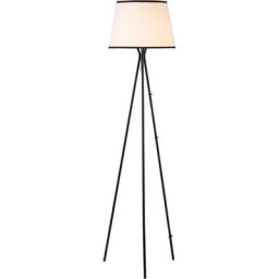 Lampadaire trépied design contemporain 40 w max. 170H cm métal polyester coton noir blanc - Noir