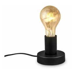 B.k.licht - Lampe à poser rétro lampe de lecture métal noir mat douille E27 câble avec interrupteur