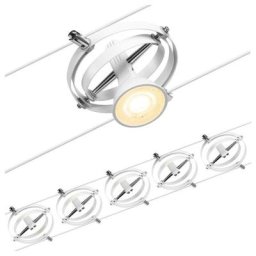 Système de corde Set Cardan Blanc Matt, Chrome 5 Spots sans ampoules Max. 10W GU5,3 dc 60VA